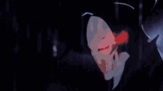 a drawing of a skeleton with a red eye