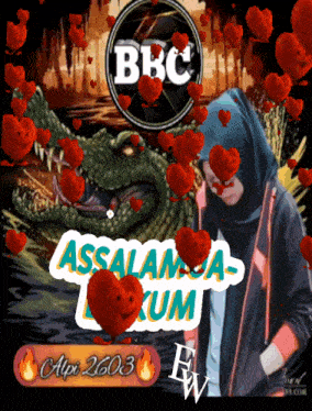 a woman in a hijab stands in front of a crocodile with the words assalamualaikum written on it