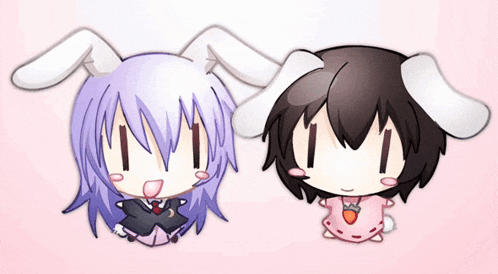 two anime girls with bunny ears are standing next to each other