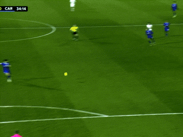 a soccer game is being played and the score is 3 to 0