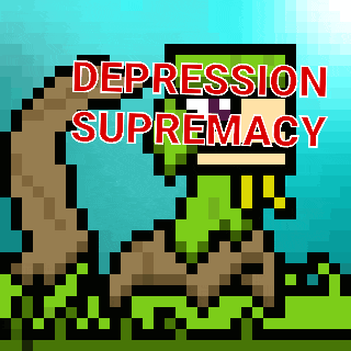 a pixel art of a worm with the words depression supremacy written on it