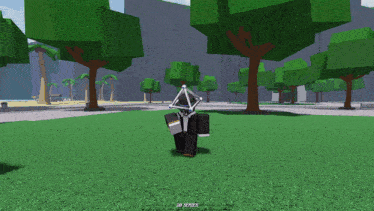 a screenshot of a video game shows a person standing in the grass
