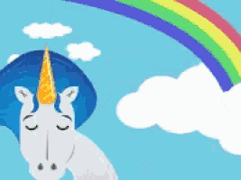 a unicorn with a rainbow in the background