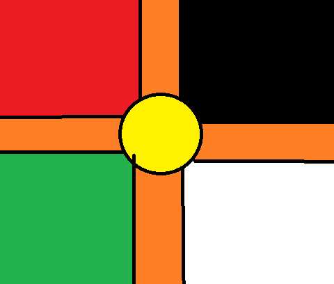 a yellow circle is in the middle of a square