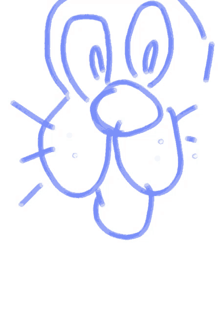 a drawing of a rabbit 's face with a blue outline on a white background