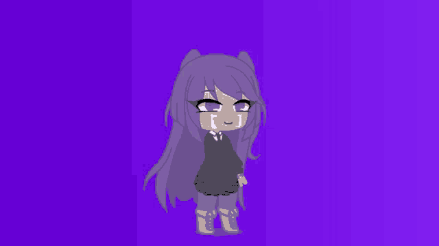a cartoon girl with purple hair is crying
