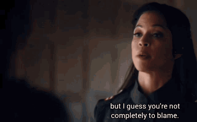 a woman talking to another woman with the words but i guess you 're not completely to blame