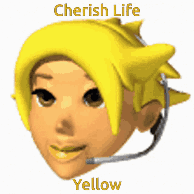 a cherish life yellow cartoon character with a headset on