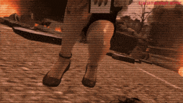 a woman 's feet are shown in a video with the words transmission error visible