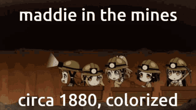 a cartoon of maddie in the mines circa 1880 is colorized