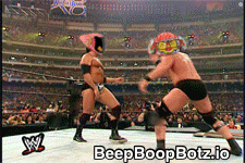two wrestlers are fighting in a wrestling ring with the words beep boopbotz.io on the bottom right