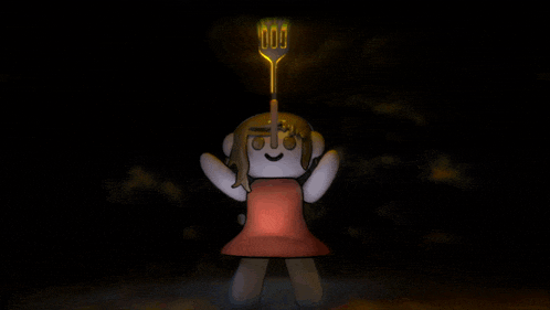 a cartoon character in a red dress is holding a torch