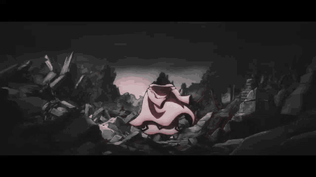 a black and white drawing of a person with a pink cape on