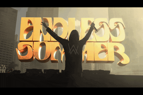 a person stands in front of the words endless summer
