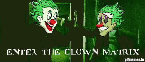 a picture of a clown with the words enter the clown matrix below it