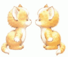 two kittens are kissing and one is holding a bouquet of flowers