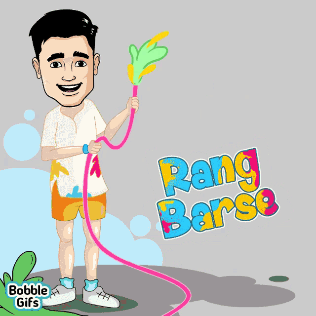 a cartoon of a man holding a rope with the words rang barse written on it
