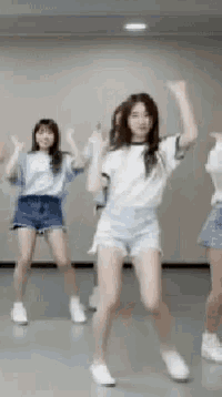 a group of young women are dancing together in a dance studio .