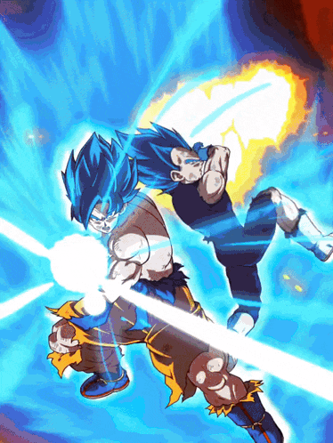 a cartoon of a man with blue hair fighting another man with yellow hair