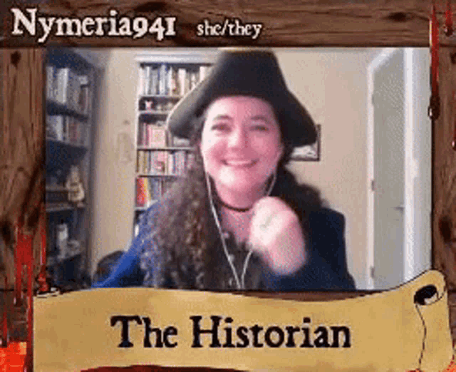 a picture of a woman wearing a pirate hat with the name the historian on the bottom