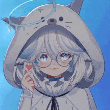 a girl with white hair and glasses is wearing a cat costume