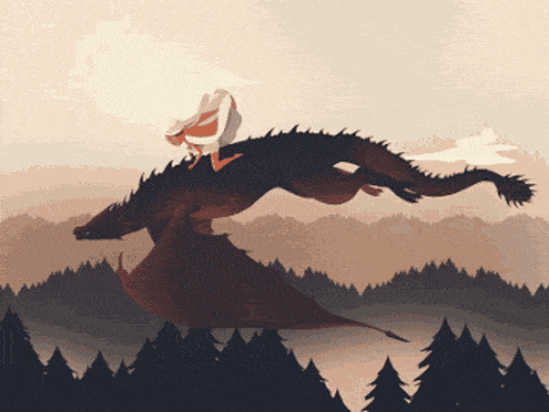 a woman is riding on the back of a large dragon