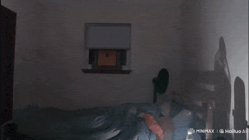 a man holding a bottle of beer in front of a bed with a shadow of him on the wall