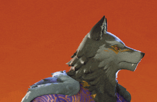 a wolf wearing a purple shirt and gold necklace
