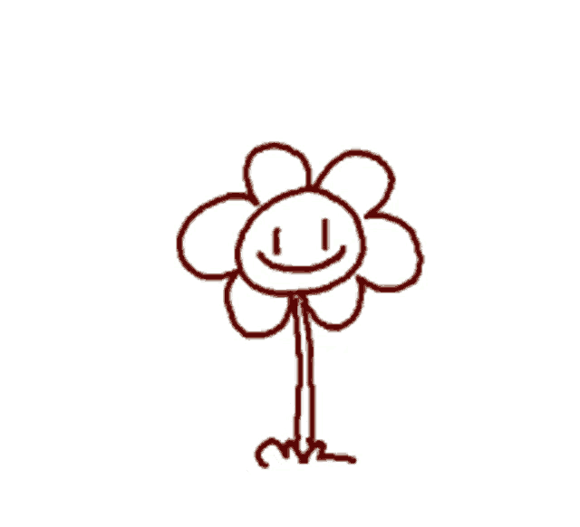 a black and white drawing of a flower with a smiley face on it