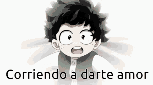 a cartoon character is smiling with the words corriendo a darte amor behind him