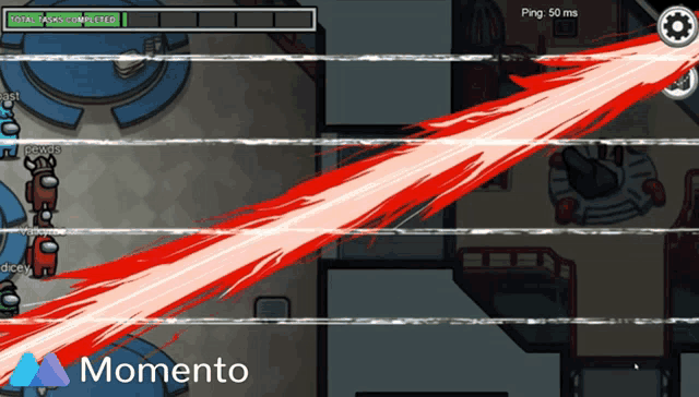 among us game with a red beam coming out of it and the words momento at the bottom