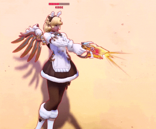 a video game character has the word kisse above her