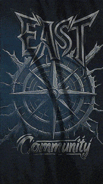 a poster with a compass and the words east community
