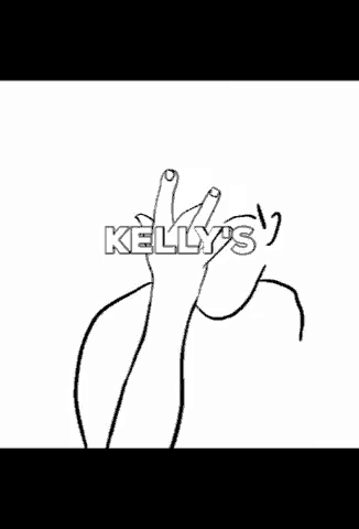a black and white drawing of a person 's hand with kelly 's written above it