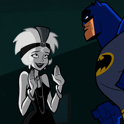 a black and white cartoon of batman and a woman