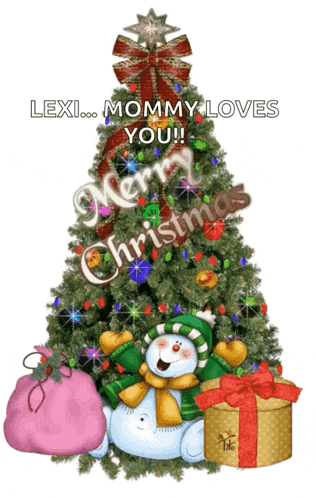 a christmas tree with a snowman and presents under it