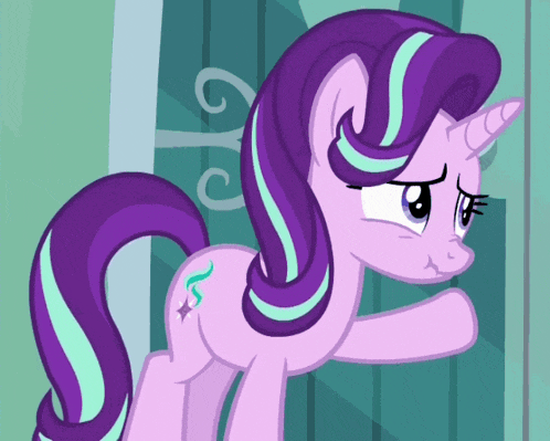a cartoon pony with purple hair and a star on her butt