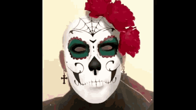 a person with a day of the dead mask on their face