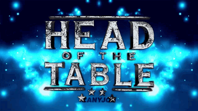 a blue background with the words head of the table written on it