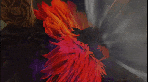 a painting of a flower with red petals and a black background