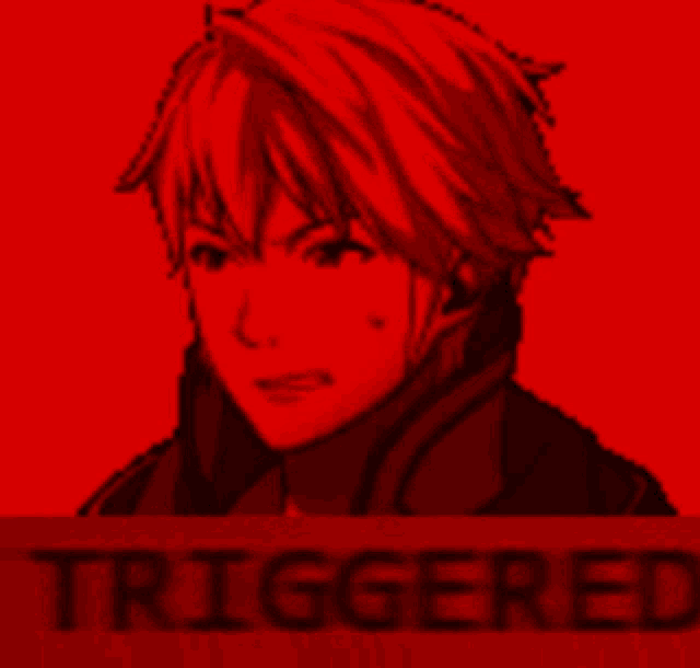 a red background with a picture of a person and the word triggered