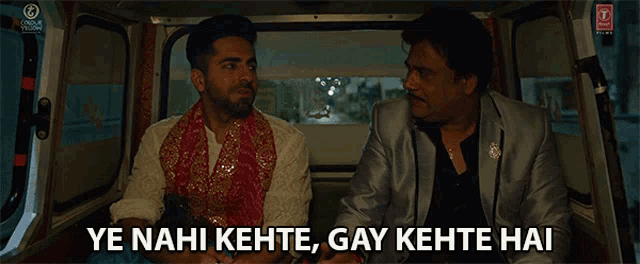 two men are sitting in an ambulance and one says ye nahi kehte gay kehte hai