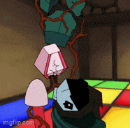 a cartoon character is hanging upside down in a room ..