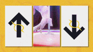 an arrow pointing up and an arrow pointing down are shown on a yellow background