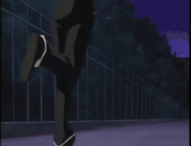 a cartoon character with purple hair and a black jacket