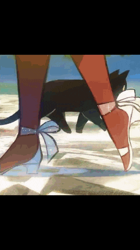 a cartoon of a woman walking with a black cat