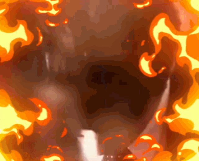a cartoon drawing of a person 's mouth with flames coming out of it