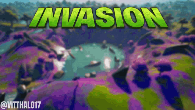 a video game called invasion has a purple background