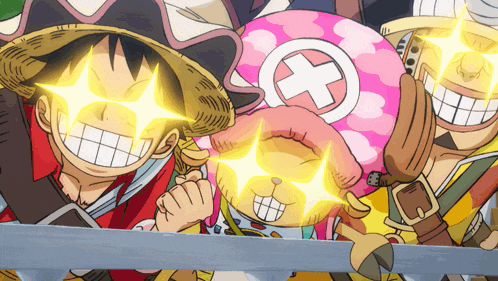 monkey d luffy and tony tony chopper are smiling with their eyes lit up
