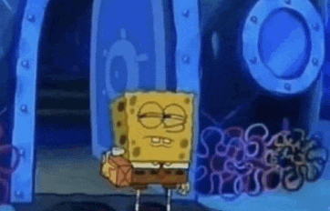 a cartoon of spongebob squarepants standing in front of a building with sponges in the background .